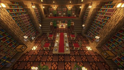 Minecraft Library Design, Minecraft Library Ideas, Underground Library, Library Minecraft, Minecraft Library, Castle Rooms, Minecraft Interior, Minecraft Structures, Minecraft Interior Design