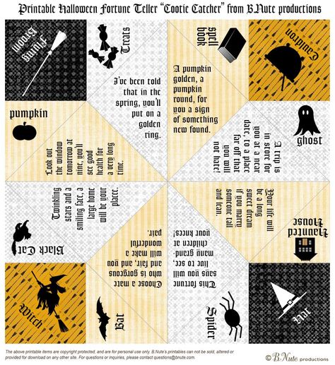 Printable Halloween Fortune Teller "Cootie Catcher" from B Aute productions Halloween Fortune Teller, Origami Fortune Teller, Pirate Ideas, Diy Pirate, Halloween Tea Party, Cootie Catcher, Halloween Party Printables, Halloween Fonts, Halloween Printable