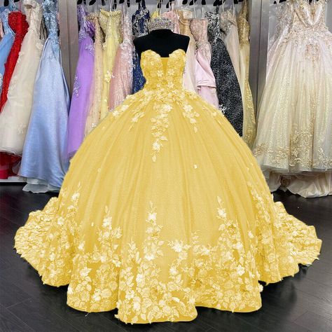 Yellow Quinceanera Dress Mexican, Quinceanera Dresses Yellow, Yellow Quince, Yellow Quinceanera, Yellow Quinceanera Dress, Princess Quinceanera Dresses, Flower Corset, Quinceanera Dresses Mexican, Quince Stuff