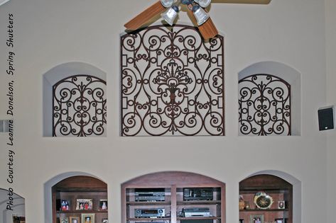 Niche Wall Decor, Niche Decor Ideas, Faux Wrought Iron, Wall Niche Ideas, Tuscan Wall Decor, Tuscan Style Decor, Alcove Ideas, Wall Niches, Arched Entry