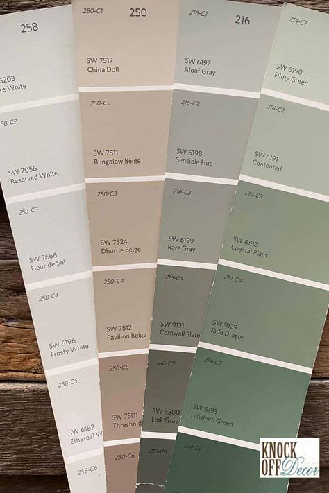 SW-basil-coordinated-palette Sherwin Williams Tidewater, Sherwin Williams Wool Skein, Woodlawn Blue Benjamin Moore, Woodlawn Blue, Tan Paint Colors, Eider White, Sage Green Paint Color, Wool Skein, Sea Salt Sherwin Williams