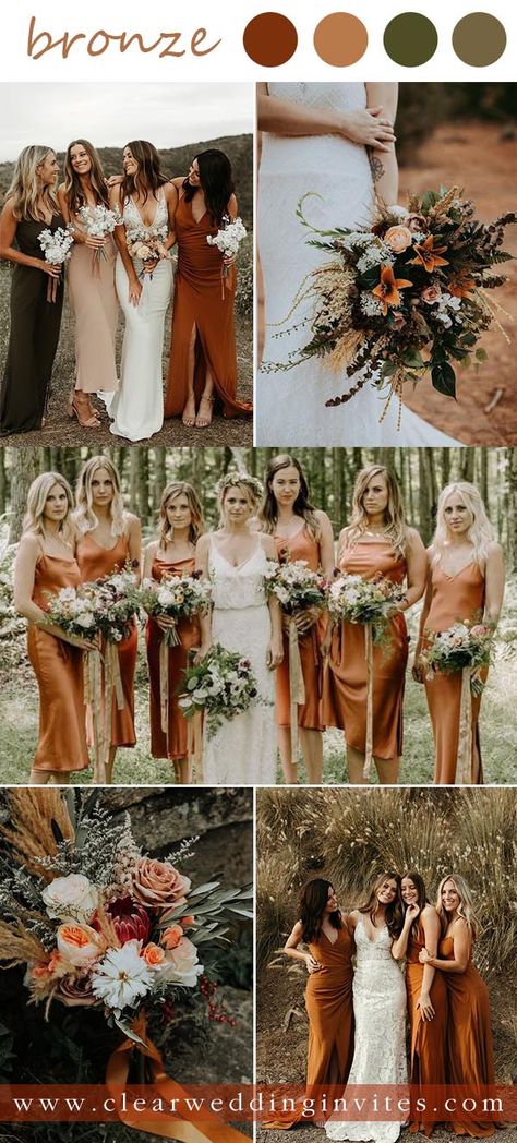 Trends for 2023-Different Rust-Colored Wedding Palettes to Inspire – Clear Wedding Invites July Wedding Colors, September Wedding Colors, Boho Wedding Colors, Fall Wedding Bridesmaids, Fall Wedding Color Schemes, Bronze Wedding, Wedding Color Pallet, Fall Wedding Color Palette, Wedding Motifs