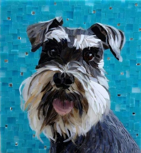 Mosaic Dogs, Schnauzer Drawing, Dog Mosaic, Schnauzer Art, Mosaic Portrait, Mosaic Animals, Dog Quilts, Art Mosaic, Glass Mosaic Art