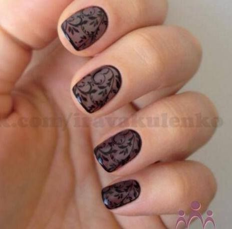 smoky top coat Lace Nail Design, Black Gel Nails, Lace Nail Art, Sheer Nails, Art Designs Ideas, Gothic Nails, Lace Nails, Gel Nail Design, Glass Nails