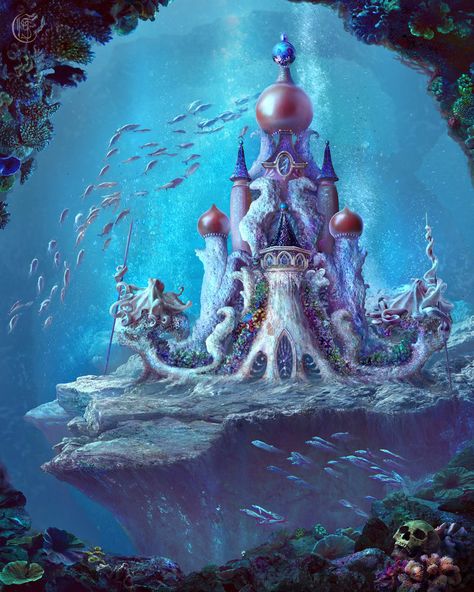 Sea Queen's Castle by Ganusia.deviantart.com on @DeviantArt Underwater Castle, Yuumei Art, Sea Queen, Fantasy Mermaids, Underwater City, Underwater Art, Fantasy City, Fantasy Castle, Fantasy Setting