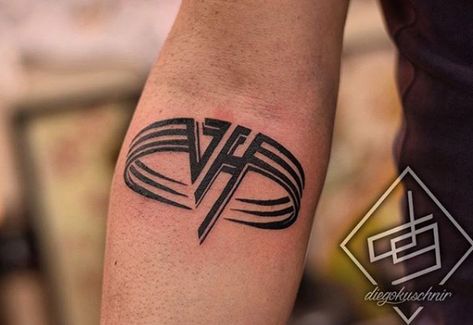 80s Rock Band Tattoos, Eddie Van Halen Tattoo, Van Halen Tattoo Ideas, Rock Band Tattoo Ideas, Music Band Tattoo, Van Halen Tattoo, Rock Band Tattoos, Van Halen Logo, Band Tattoos