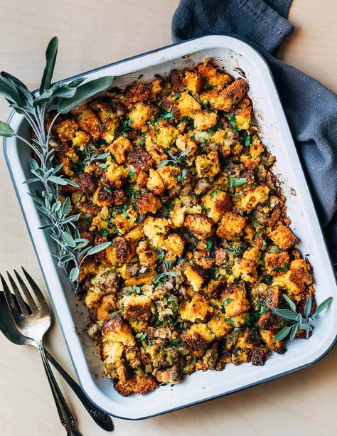 Cornbread Stuffing With Sausage, Cornbread And Sausage, Stuffing With Sausage, Classic Stuffing Recipe, Classic Stuffing, Savory Cornbread, Cornbread Stuffing Recipes, Sausage Cornbread Stuffing, Fried Sage