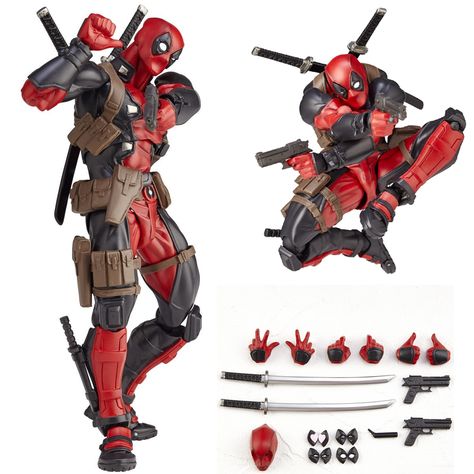 Deadpool 6" Action Figure Complex Marvel Revoltech Series No.001 KAIYODO Deadpool Action Figures Toys, Revoltech Action Figures, Deadpool Merchandise, Deadpool Toys, Dynamic Perspective, Deadpool Figure, Deadpool Action Figure, Cd Holder, Dead Pool