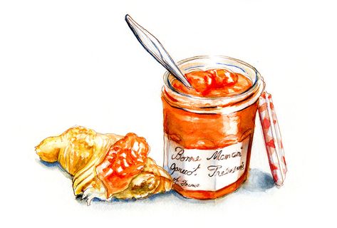 Opening A New Jar Of Jam Quinacridone Gold, Jean Haines, Jar Of Jam, Food Tattoos, Ultramarine Blue, Watercolor Food, Watercolor Books, Jar Art, Jar Opener