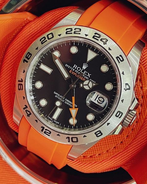 Orange you glad it's Friday #WatchFam !? The 42 Explorer II is 🔥 on Orange Rubber! Gives me Patek Aquanaut 5968 Vibes. Thanks for sharing, @mmjwatches 💪⁠ .⁠⁠ Get your band today at www.everestbands.com .⁠⁠ .⁠⁠ .⁠⁠ #rolex #rolexexplorerii #explorerii #rolexwatches #everestbands #rolexstrap #216570 #rolex2167570 #explorer216570 #orangeisthenewblack #rolexclub #luxurywatch #watchaddict #wristwatchcheck #watchroll #watchpouch Rolex Explorer Ii Rubber Strap, Rolex Explorer Ii, Watch Roll, Rolex Explorer, Rubber Watches, Orange You Glad, Orange Is The New Black, Luxury Watch, Rolex Watches