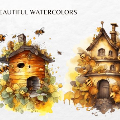 Bee Houses Watercolor Clip Art Png Houses Watercolor, Houses Clipart, Ladybug Nails, Bee Houses, Garden Clipart, House Clipart, Png Art, Art Clip, Watercolor Clip Art