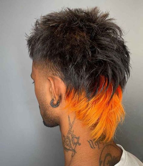 21 Best Mohawk Mullet Hairstyles for Men (2023 Trends) Short Dyed Hair Men, Dyed Mullet, Punk Hair Men, Punk Mullet, Modern Mullet Haircut, Bleached Hair Men, Mohawk Mullet, Mohawk Hairstyles Men, Dyed Hair Men