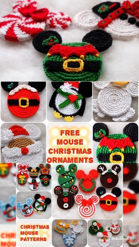 Crochet Mickey Mouse, Disney Crochet Patterns, Crochet Ornament Patterns, Christmas Crochet Patterns Free, Crochet Xmas, Crochet Disney, Crochet Christmas Decorations, Crochet Ornaments, Holiday Crochet