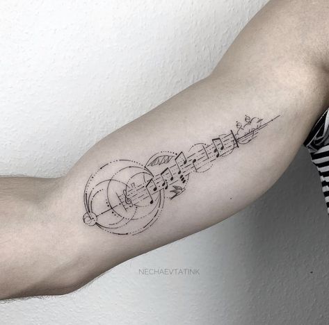 Arm Tattoos Music, Geometric Tattoo Music, Sheet Music Tattoo, Music Tattoo Sleeves, Tattoo Music, Music Tattoo Designs, Half Sleeve Tattoos For Guys, Ink Inspiration, Infinity Tattoos