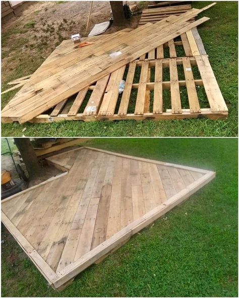 Pallet Patio Decks, Pallet Deck, Outdoor Pallet Projects, Pallet Patio, Outdoor Crafts, Aesthetic Board, Backyard Diy Projects, Backyard Makeover, Pallet Ideas