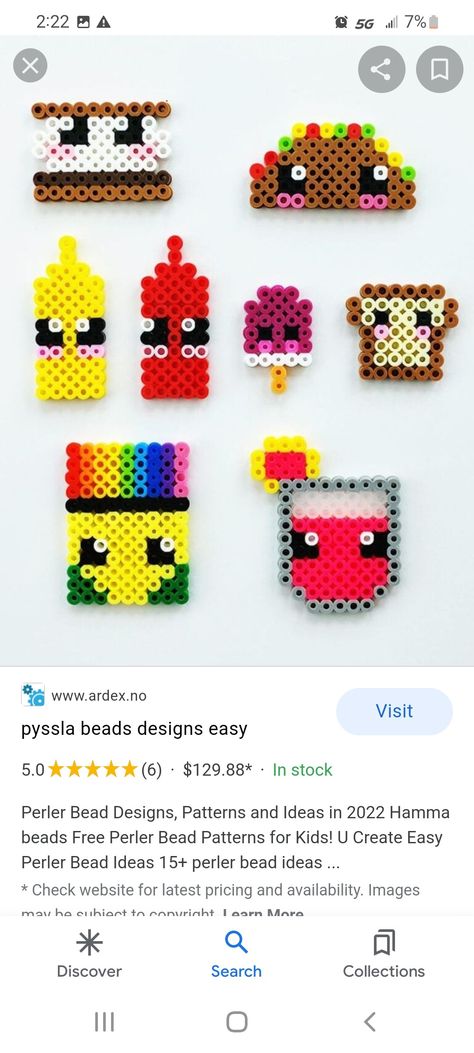 Tiny Perler Bead Patterns Food, Hama Beads Food, Easy Small Perler Bead Ideas, Perler Bead Food, Food Perler Beads, Perler Food, Cute Perler Bead Ideas, Melty Beads Ideas, Hammer Beads