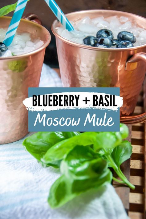 Muddler Cocktail, Blueberry Moscow Mule, Blueberry Mule Cocktail, Mule Mocktails, Blueberry Basil Cocktail, Basil Cocktail Recipes, Ginger Beer Mule, Alcoholic Drinks Vodka, Ginger Beer Drinks