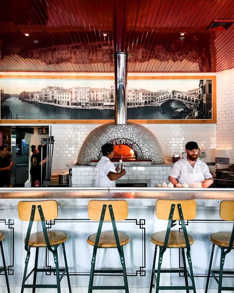 Photo: chocolateandlace_ Restaurant Tile Floor Interior Design, Pizza Oven Restaurant, Italian Restaurant Decor, Pizza Store, Pizzeria Design, Pizza Kitchen, Pizza Bar, Pizza Design, Pizza Place