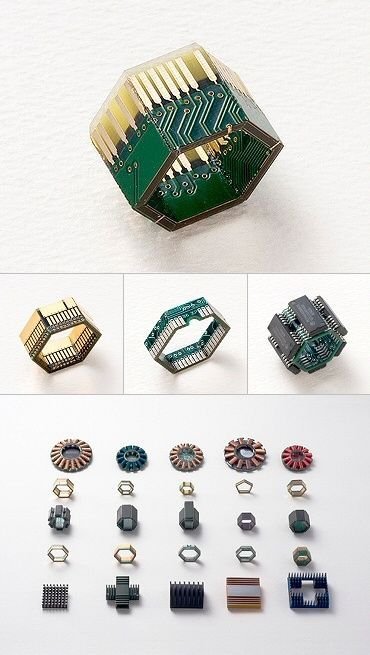 Tech Jewelry, Modern Jewellery, Electronic Art, Glass Rings, Contemporary Jewellery, Circuit Board, Contemporary Jewelry, Schmuck Design, Modern Jewelry