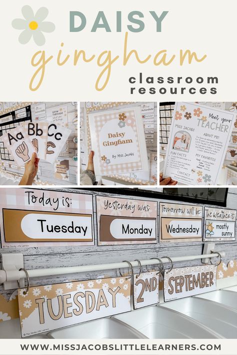 Classroom Theme Kindergarten, Daisy Classroom Theme, Daisy Classroom, Class Jobs Display, Kindergarten Classroom Themes, Neutral Classroom Decor, Boho Rainbow Classroom, Dream Classroom, Diy Classroom Decorations