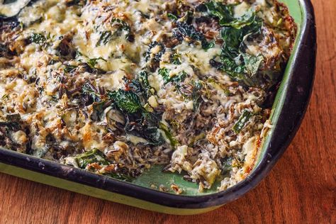 Recipe: Wild Rice and Kale Casserole — Recipes from The Kitchn Kale Casserole Recipes, Kale Casserole, Casserole Side Dishes, Vegetarian Casserole, Vegetarian Comfort Food, Easy Vegetarian Dinner, Healthy Casseroles, Vegetarian Dinners, Easy Casserole