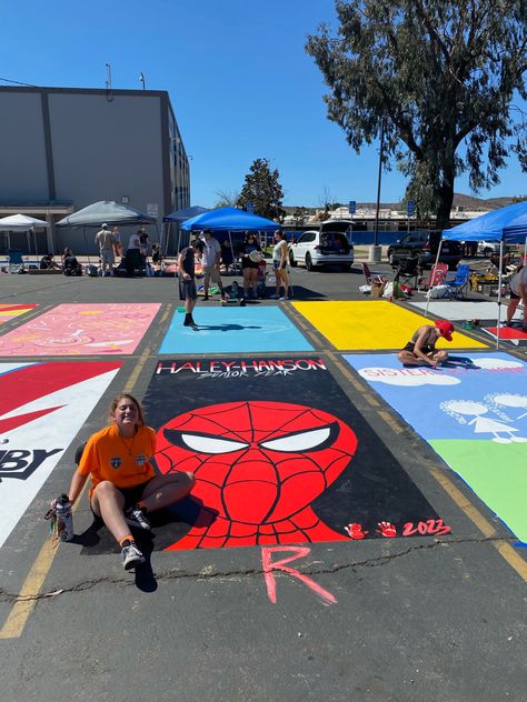 Senior parking spot. Spider-Man parking spot for seniors year. Spider-man Senior Parking Spot, Senior Parking Space Ideas Spiderman, Spiderman Parking Spot Painting, Batman Senior Parking Spot, Senior Parking Spaces Spiderman, Spiderman Senior Parking Spot, Spider Man Parking Spot, Senior Year Parking Spot Ideas Boys, Parking Spot Painting High School Boys