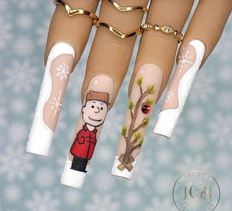 Charlie Brown Christmas Nails, Brown Christmas Nails, Brown Nail Design, A Charlie Brown Christmas, Festive Nail Designs, Brown Nail, Brown Nails Design, Hard Gel Nails, Builder Gel Nails