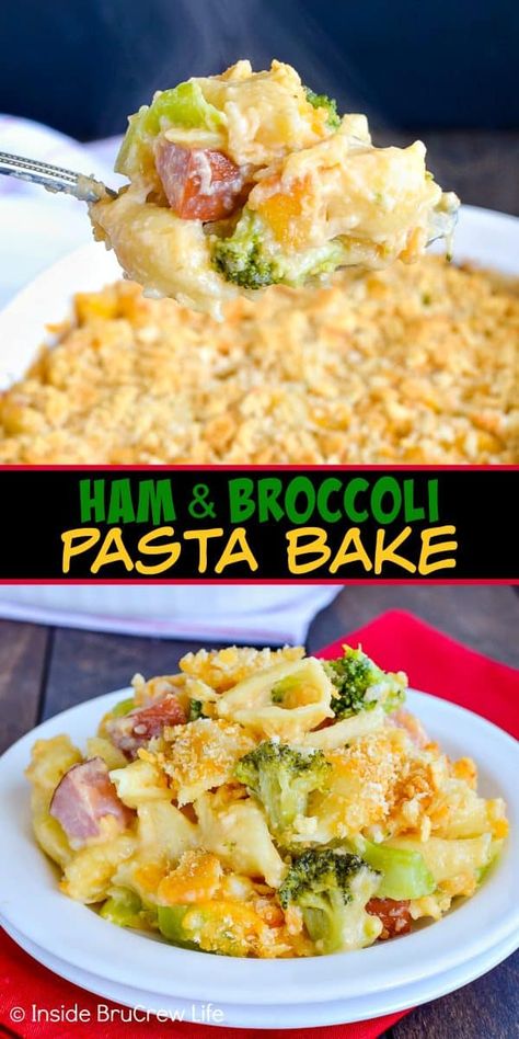 Ham and Broccoli Pasta Bake - this ooey gooey comfort food dinner gets rave reviews from everyone. Great dinner recipe to use up leftover ham. #ham #pasta #easydinner #recipe #broccoli #cheese #comfortfood #easydinnerrecipe #cheesypasta Ham And Broccoli Pasta, Ham Pasta Recipes, Leftover Ham Recipes Crockpot, Ham And Broccoli, Broccoli Pasta Bake, Ham Pasta, Great Dinner Recipes, Ham Dinner, Resep Pasta