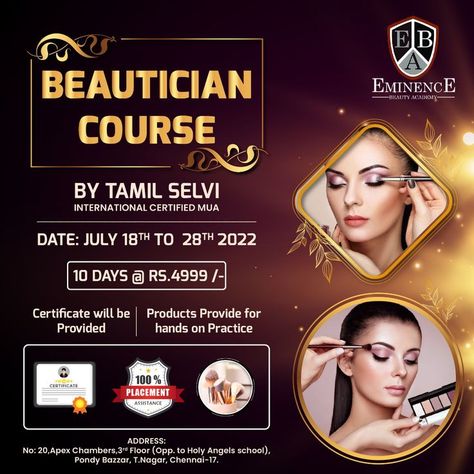 Course Poster, Beautician Course, Gold And Black Wallpaper, Beauty Salon Posters, Professional Poster, Beauty Courses, Class Poster, Beauty Academy, Beauty Salon Decor