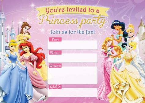 Sending out customizable printable Disney princess birthday invitations with personalized wording makes the whole experience more fun for everyone. More Disney Princess Invitations Printable, Disney Princess Birthday Invitations Free Printable, Disney Princess Invitations Template Free Printable, Disney Princess Birthday Invitations, Princess Invitation Template, Printable Disney Princess, Disney Invitation, Disney Princess Invitations, Make Birthday Invitations