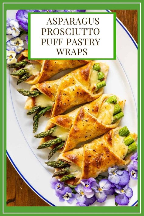 Asparagus Puff Pastry Bundles, Puff Pastry Bundles, Asparagus Puff Pastry, Asparagus Prosciutto, Prosciutto Asparagus, Friendsgiving Food, Elegant Appetizers, Spring Brunch, Frozen Puff Pastry