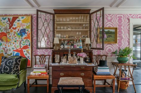 how to mix patterns Liz Caan, Antique Secretary Desks, Quadrille Fabric, Maximalist Interior, Outdoor Home Decor, Writing Letters, Secretary Desk, Kitchen Home Decor, Dark Walls