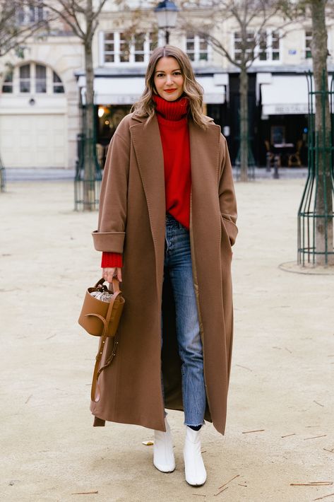 This Stylish Outfit Idea Is Perfect for Thanksgiving Brown Coat, Outfit Idea, Amazing Things, A Woman, Red