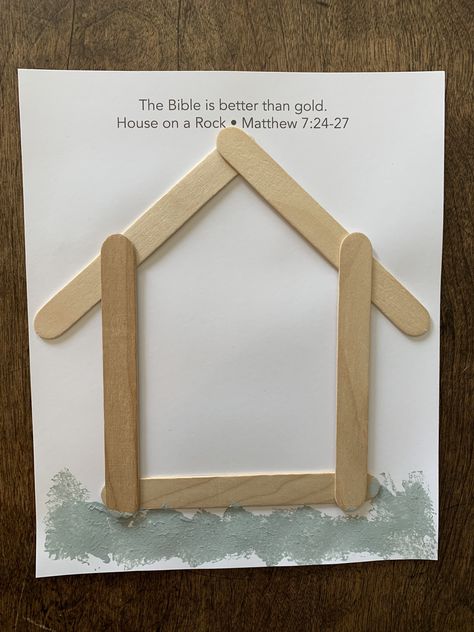 Sample craft for 3-5s, Week 3, "House on the Rock Painting" House On Sand And Rock Craft, Building Your House On The Rock Lesson, House On Rock Craft Bible, House On The Rock Bible Craft, Montessori Crafts, Grandparents Day Crafts, Painting Fabric, Bible School Crafts, Folded Fabric