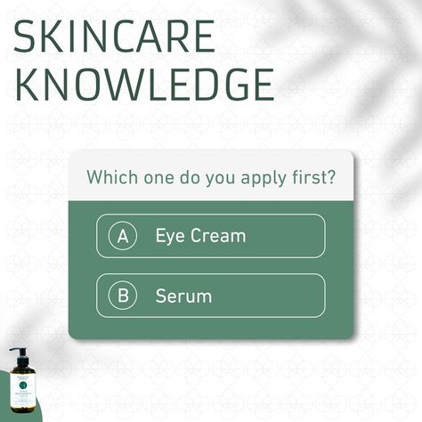 Which do you apply first?⁣💭 ⁣ Having a good skincare routine can help your skin go from zero to hero. This is why a lot of people nowadays have meticulously put together their very own skincare routine.⁣ ⁣ Here's a little skincare quiz for you: ⁣ ⁣ "Which do you apply first? Eye cream or Serum❓"⁣ ⁣ Time's up! The correct answer to this is Serum! The rule of thumb is to apply your skincare products from the thinnest consistency to the thickest. ⁣ ⁣ Because of this rule, creams go last!⁣ ⁣ Skincare Game Instagram, Skincare Quiz Instagram, Skincare Engagement Stories, Skincare Polls, This Or That Skincare Edition, This Or That Skincare, Instagram Quiz Ideas, Skincare Story Ideas, Skincare Content Ideas