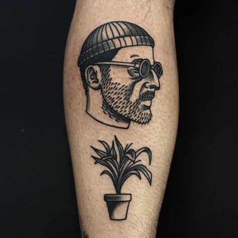 moanaminerva:“ Oh man!” Gnarly Tattoos, Leon Tattoo, Trad Tattoos, Funky Tattoos, Movie Tattoo, Movie Tattoos, Jean Reno, London Tattoo, Plant Tattoo