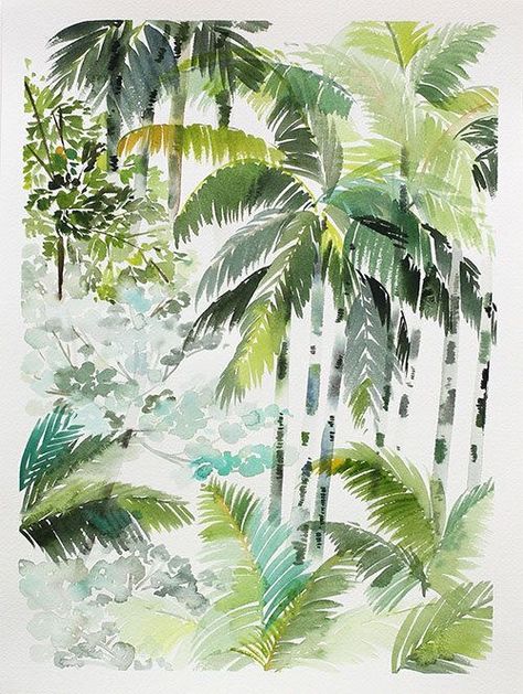 Rainforest Watercolor, Motif Jungle, Palm Tree Art, Art Tropical, 수채화 그림, Watercolor Landscape Paintings, Watercolor Trees, Tropical Art, Painting Art Projects