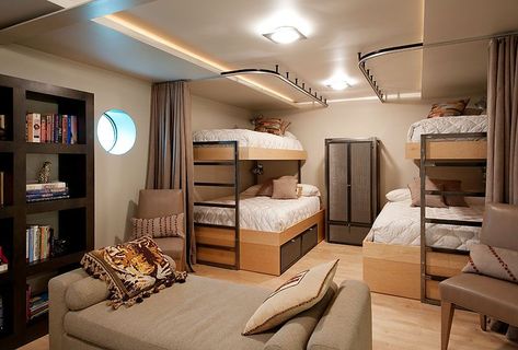 25 Awesome Bedrooms With Bunk Beds And More Modern Bunk Beds, Bunk Rooms, Cool Bunk Beds, Bunk Beds With Stairs, Bunk Beds With Storage, Bunk Bed Designs, Space Bedding, Kids Bunk Beds, Bunk Room