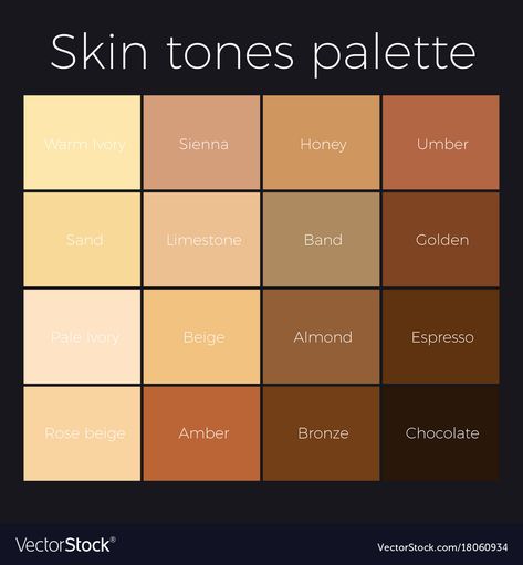 Skin Tones Chart, Skin Chart Color, Orange Skin Tone, Skin Undertones Drawing, Fantasy Skin Colors, Mexican Skin Color Palette, Umber Skin Tone, Dark Skin Tones Palette, Skin Tones Palette