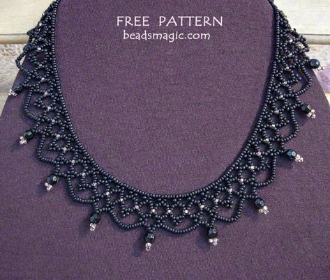 Free pattern for necklace Mona Beads Magic, Earrings With Beads, Magnetic Necklace, Beaded Necklace Patterns, Beading Patterns Free, Necklace Tutorial, Necklace Patterns, Bracelets Diy, Making Earrings