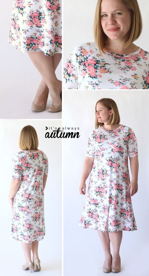 Learn how to make this easy to sew swing dress (perfect for summer!) using a free tee shirt pattern. Sew A Simple Dress, Sewing Dresses For Women, Simple Sewing Tutorial, Dress Sewing Tutorials, Dresses By Pattern, Sewing Dress, Trendy Sewing, Dress Tutorials, Simple Dress