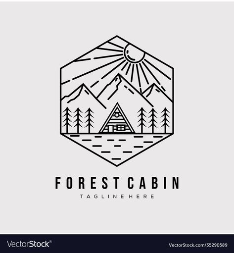 Outdoor Line Art, Homestead Logo, Cabin Tattoo, Cabin Logo, Tribe Design, Line Art Logo, Shed Cabin, Forest Cabin, Portfolio Design Layout