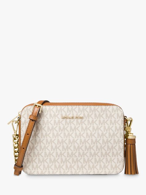 MICHAEL Michael Kors Crossbodies Medium Camera Bag, Vanilla at John Lewis & Partners Luxury Sling Bag, White Sling Bag, Michael Kors Handbags Crossbody, Sling Bags Women, Leather Weekender Bag, Leather Weekender, Michael Kors Crossbody Bag, Michael Kors Crossbody, Duffle Bag Travel