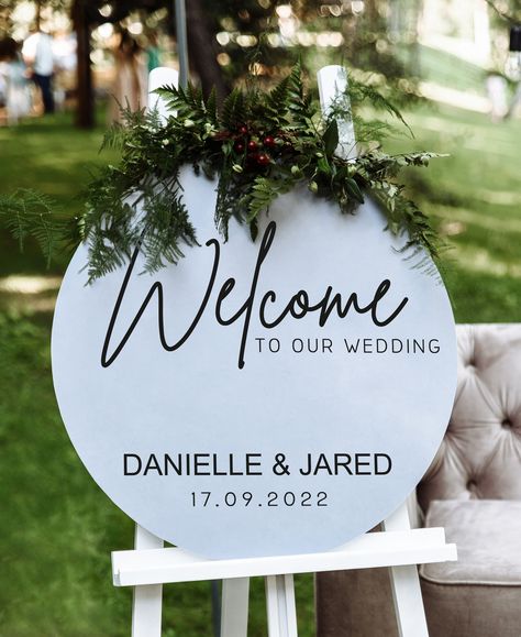 Acrylic Sign Wedding, Welcome Sign Round, Welcome Sign Acrylic, Forest Wall Decals, Acrylic Welcome Sign, Mirror Vinyl, Wedding Mirror, Mirror Decal, Custom Wedding Signs