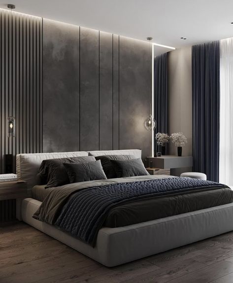 Modern Grey Bedroom, Grey Bedroom Design, Living Room Design Inspiration, Black Bedroom, Grey Bedroom, Luxury Bedroom Master, Wall Designs, Bedroom Bed Design, Aesthetic Decor