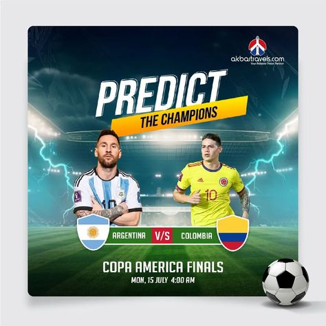 ⚽🏆 Predict the Champions! 🏆⚽ Argentina 🇦🇷 vs. Colombia 🇨🇴 Who will win the Copa America Finals? Share your predictions with us! 📅 Date: Monday, 15th July 🕓 Time: 4:00 AM #CopaAmerica2024 #ArgentinaVsColombia #PredictTheChampions #FootballFever #AkbarTravels #SoccerFans #GameDay #FootballPredictions #CopaAmericaFinals #massey #lionelmessi #argentina #football Copa America Final, Football Fever, Argentina Football, Football Predictions, Who Will Win, Soccer Fans, Lionel Messi, Football, On Instagram