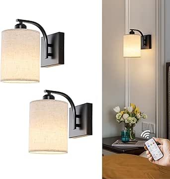 Powfloven Black Rechargeable Battery Operated Wall Sconces Set of 2 with Remote, Wireless Dimmable Battery Powered LED Wall Lights, Cordless Wall Lighting Lamp Fixture for Bedroom Living Room Battery Operated Lights Decor, Battery Operated Wall Sconces, Battery Wall Lights, Jacuzzi Room, Sconces Living Room, Black Wall Lamps, Lighting Lamp, Sconces Bedroom, Primary Bedroom