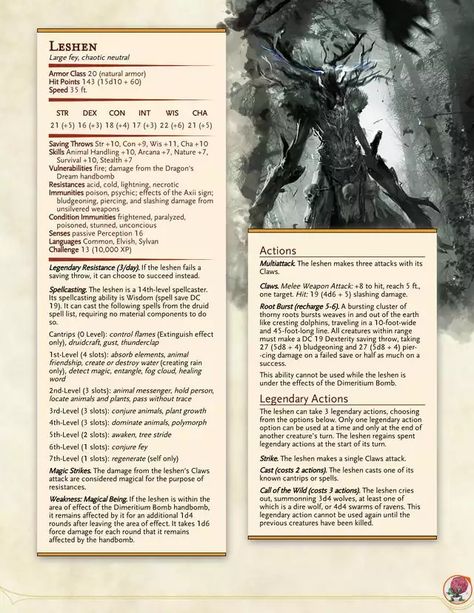 Dnd 5e Stat Blocks, Dnd Boss Stats, Leshen Monster Dnd, Dnd Npc Stat Blocks, Dnd Fae Creatures, Dnd Boss Monster, Dnd Fey Creatures, Shadowfell Dnd, Dnd Monsters Low Level