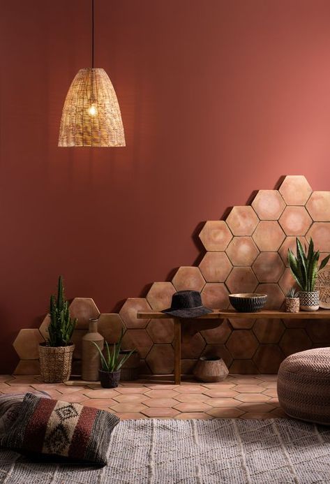 Urban Decor, Terracotta Tiles, Red Walls, Cheap Decor, Interior Trend, A Living Room, Room Colors, Cheap Home Decor, 인테리어 디자인