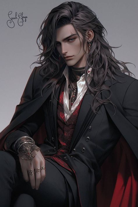 Black Hair Vampire Male, Art Breeder Male Black Hair, Male Vampire Outfit, Victorian Character Design Male, Male Pirate Oc, Vampire Hunter Art, Male Vampire Art, Vampire Hunter Character Design, Vampire Male Art